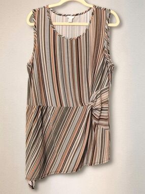 Women's Sleeveless Striped Tunic Tan Brown